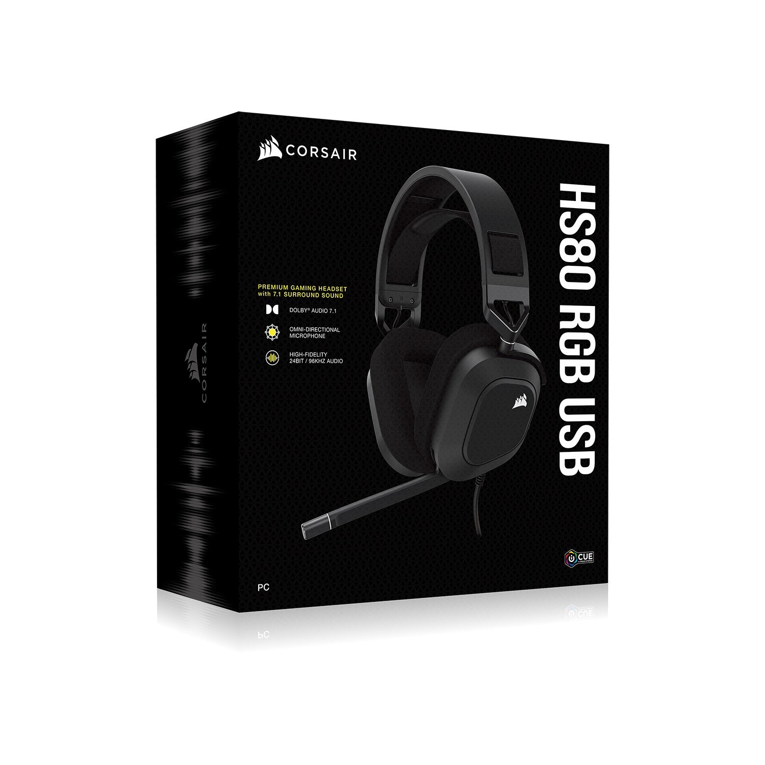 Corsair HS80 RGB Carbon- Dolby Atoms 3D, Pulse Sound, Dolby 7.1 Surroud, USB - Gaming Headset PC,PS5, Xbox X Headphones. Corsair