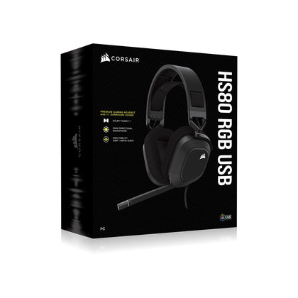 Corsair HS80 RGB Carbon- Dolby Atoms 3D, Pulse Sound, Dolby 7.1 Surroud, USB - Gaming Headset PC,PS5, Xbox X Headphones. Corsair
