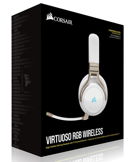 Corsair Virtuoso Wireless RGB Pearl 7.1 Audio. High Fidelity Ultra Comfort, supports USB and 3.5mm Gaming Headset / Headphone Corsair