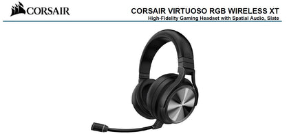 Corsair Virtuoso RGB Wilress XT Black 7.1 Audio. High Fidelity Ultra Comfort, Broadcast Grade Microphone, Slipstream Wireless USB. Headset, Corsair
