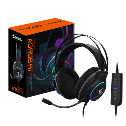 Gigabyte AORUS H1 Gaming Headset, Virtual 7.1 Channel, 50mm Drivers, RGB, In-Line Audio Controls, ENC Microphone, Gigabyte