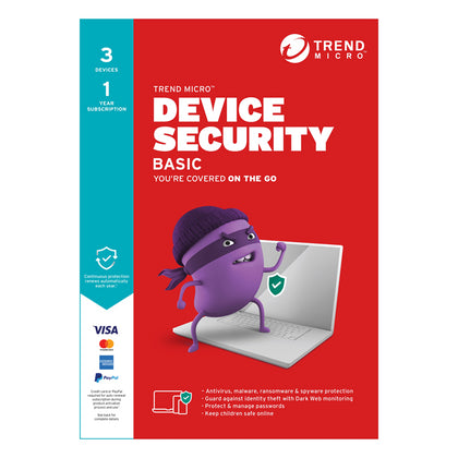 Trend Micro Device Security BASIC (1-3 Devices) 1Yr Subscription Retail Mini Box (Replaces Maximum Security) Trend Micro