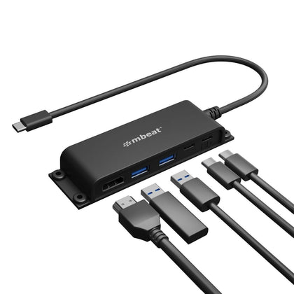 mbeat® Mountable 5-Port USB-C Hub - Supports 4K HDMI video out and 60W Power Delivery Charging with 2 × USB3.0 and 1 × USB-C MBEAT