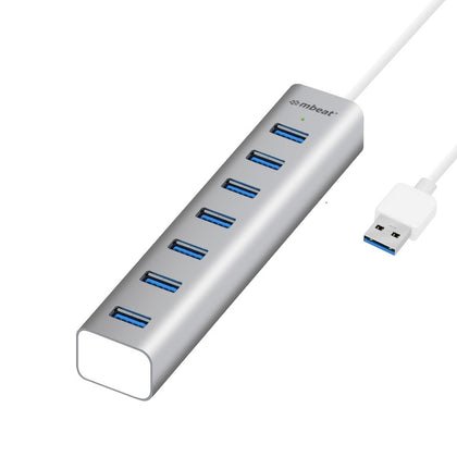 mbeat® 7-Port USB 3.0 Powered Hub - USB 2.0/1.1/Aluminium Slim Design Hub with Fast Data Speeds (5Gbps) Power Delivery for PC and MAC devices MBEAT