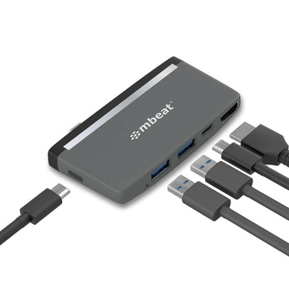 mbeat®  Essential Pro  5-IN-1 USB- C Hub ( 4k HDMI Video, USB-C PD Pass Through Charging, USB 3.0 x 2, USB-C x 1) MBEAT