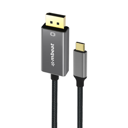 mbeat Tough Link 1.8m 4K USB-C to Display Port Cable - Converts USB-C to DisplayPort,4K@60Hz (3840×2160), Gold Plated, Aluminium, Nylon Braided Cable MBEAT