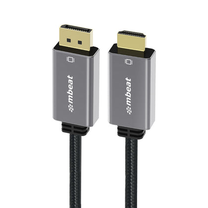 mbeat Tough Link 1.8m 4K/60Hz Display Port to HDMI Cable -  Connects DisplayPort to HDMI 4K@60Hz (3840×2160), Gold Plated, Aluminium,  Nylon Braided MBEAT