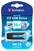 Verbatim 16GB V3 USB3.0 Blue Store'n'Go V3; Rectractable USB Storage Drive Memory Stick Verbatim