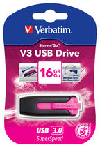 Verbatim 16GB V3 USB3.0 Pink Store'n'Go V3; Rectractable USB Storage Drive Memory Stick Verbatim