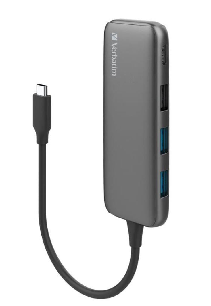 Verbatim USB-C Hub with 2x USB 3.0, 1x USB 2.0 & 1x USB C port - Space Grey Verbatim