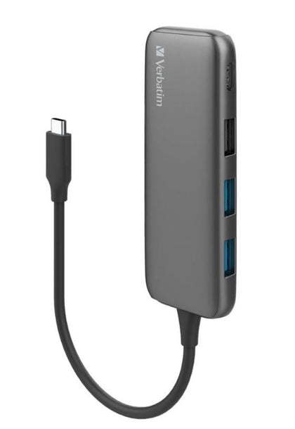 Verbatim USB-C Hub with 2x USB 3.0, 1x USB 2.0 & 1x USB C port - Space Grey Verbatim