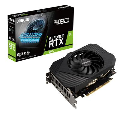 ASUS nVidia GeForce PH-RTX3060-12G-V2 RTX3060 V2 12GB Phoenix Video Card (LHR), PCI-E 4.0, 1777 MHz / 1807 MHz Boost Clock, 1x HDMI 2.1, 3x DP 1.4a ASUS