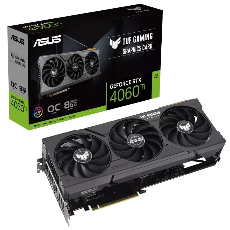 ASUS nVidia GeForce TUF-RTX4060TI-O8G-GAMING RTX4060 Ti 8GB GDDR6 OC Edition, 2625MHz Boost Clock, RAM 18Gbps, HDMI x1, DP x 3