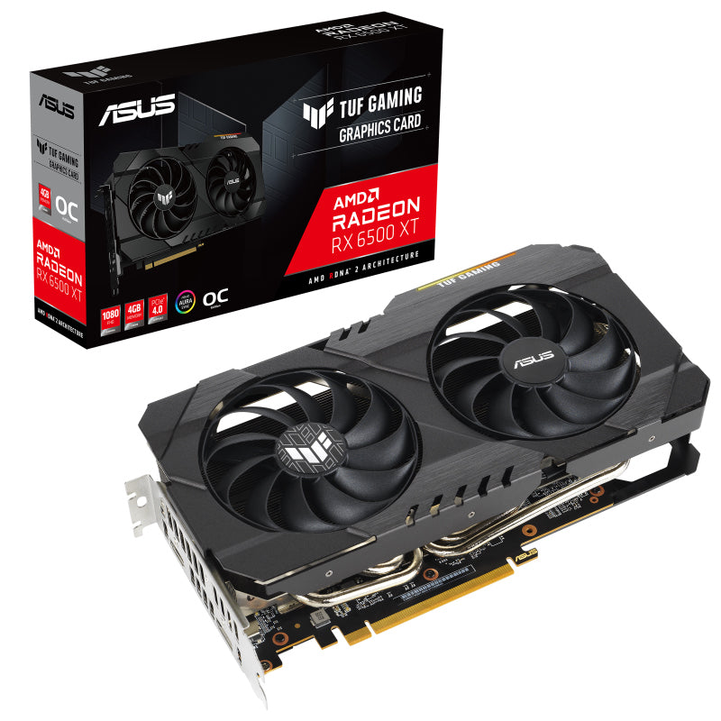 (While stock lasts!) ASUS AMD Radeon TUF-RX6500XT-O4G-GAMING TUF RX 6500 XT 4G GDDR6 OC Edition 2825MHz Boost, PCI Express 4.0, 1xHDMI 2.1, 1xDP 1.4a ASUS