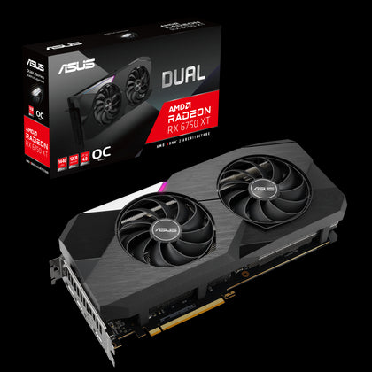 ASUS AMD Radeon DUAL-RX6750XT-O12G  RX 6750 XT OC Edition 12GB GDDR6, 2618MHz Boost, PCIe 4.0. 1xHDMI 2.1, 3xDP 1.4a, RGB ASUS