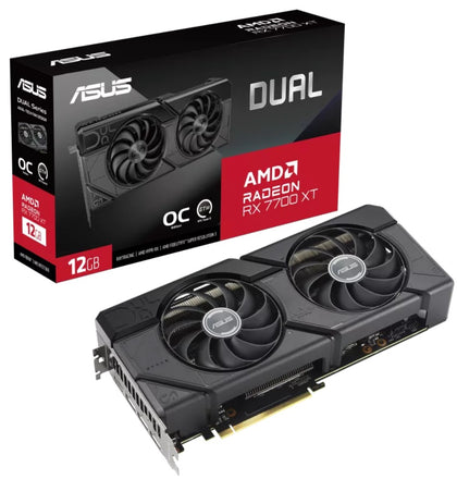 ASUS AMD Radeon DUAL-RX7700XT-O12G RX7700 XT OC Edition 12GB GDDR6 2584MHz Boost Clock, RAM 18 Gbps, 3xDP, 1xHDMI, 279.9x133.9x49.3 mm