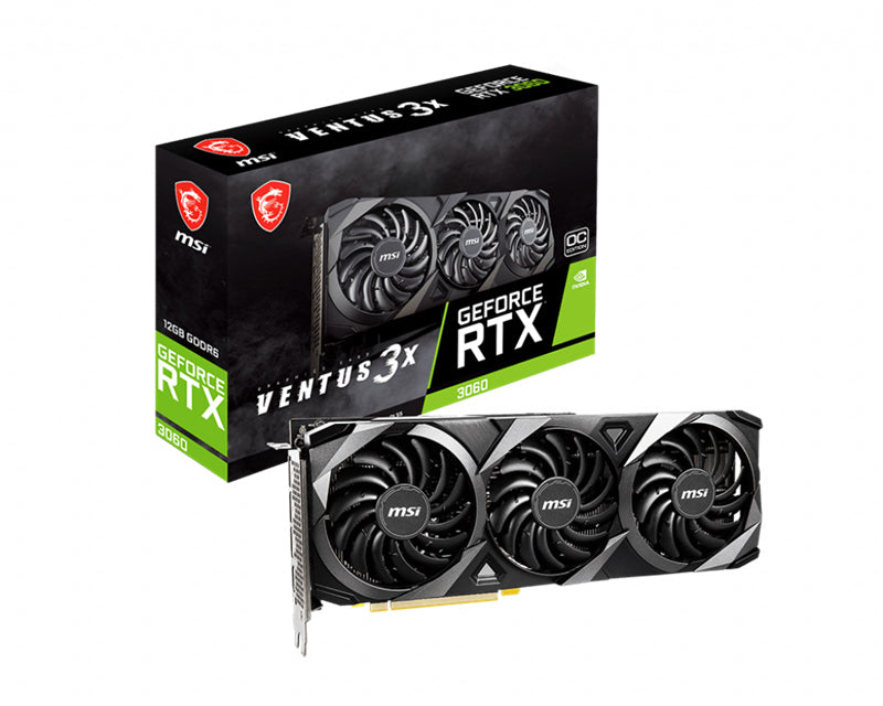 MSI nVidia Geforce RTX 3060 VENTUS 3X OC 12GB GDDR6 Video Card, PCI-e 4.0, 1807 MHz Boost Clock, 3x DisplayPort 1.4a, 1x HDMI 2.1 (LS) MSI