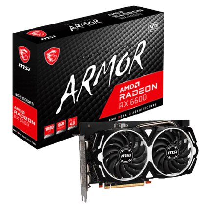 MSI AMD Radeon RX 6600 ARMOR 8G Video Card, 2044 MHz Game Clock, 2491 MHz Boost Clock, GDDR6, PCI-E 4.0, 3x DisplayPort 1.4, 1x HDMI 2.1 MSI