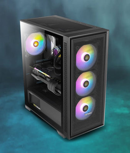 Antec AX81 E-ATX, 1x 360mm Radiator Front, 4x ARGB 12CM Fans 3x Front & 1x Rear included. RGB controller for six fans. Mesh Tempered Glass Case - SI