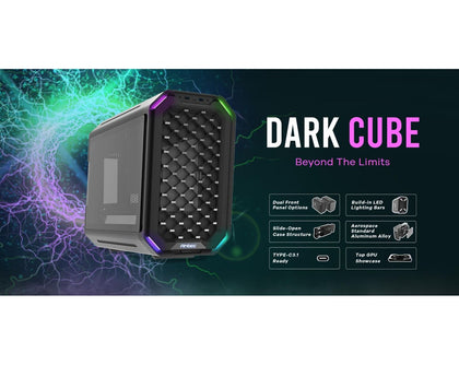 Antec Dark Cube M-ATX, Dual Front Panel, Slide Open Structure, USB-C, LED Light Bars, Aluminum Alloy, 14CM ARGB x 2, 12CM x 1 installed  Gaming Case