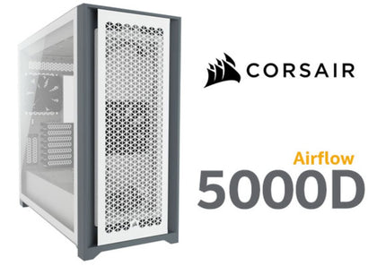Corsair 5000D AIRFLOW E-ATX, ATX, USB Type-C, 1x 120mm Front & Rear, Radiator 360mm. 7+2 PCI Slot, 4x 2.5' SSD, 2x 3.5' HDD. VGA 420mm. White. Case