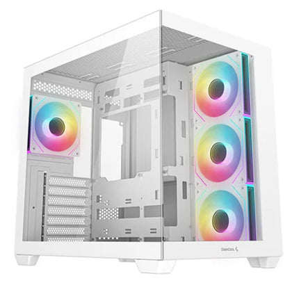 DeepCool CG530 4F WH ATX Case, Tempered Glass, 4 Pre-Instaled Fans, USB3.0×2、Gen2 Type-C x1、Audio/Mic×1, Cable,  Supports Rear Connect