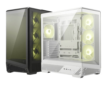 MSI MAG PANO 130R PZ -WHITE – ATX/mATX/ITX, 400mm GPU, 165mm CPU, 7 slots, 6×120mm, 360 rad top/side, 2×USB-A, 1×USB-C 20Gbps, 460×232×490mm, 8.37kg