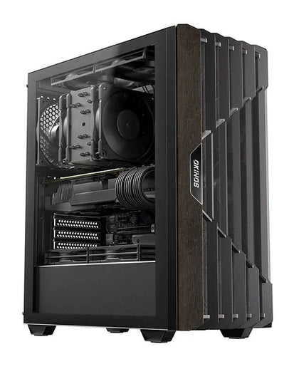 OKINOS C5 Oak Wood ATX, Type-C ,4 x 120mm 3Pin Non-PWM CaseFans Preinstalled ,Tempered Glass Side Panel,BlackMid-Tower Computer Case