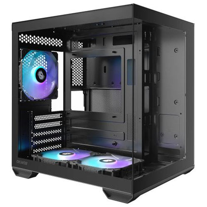 OKINOS Mirage 4 ES Black Mini Tower Case, mATX/ITX, Tempered Glass, 3 x 120mm ARGB Fans, USB-C 5Gbps, 5 x Expansion Slots, GPU ≤325mm, CPU Cooler ≤155