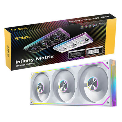 Antec IM 360 ARGB White, 360mm Triple PWM Fan Kit, ARGB, 800-1800RPM, 134.43CFM, 1.48mmAq Air Pressure, Hydraulic Bearing, 2Y Warranty