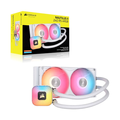 Corsair NAUTILUS II 240 RS ARGB Liquid CPU Cooler - White, 240mm Radiator, FlowDrive 2S Pump, 24 RGB LEDs, PWM, Zero RPM Mode, 5Yr Wty