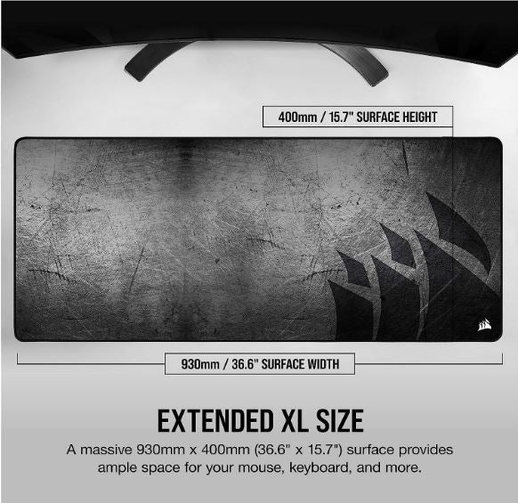 Corsair MM350 PRO Premium Spill Proof Cloth Gaming Mouse Pad. Extended Extra Large Edition 930mm x 400mm x 5mm. All BlackSurface