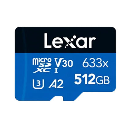 Lexar High-Performance 633x 512GB microSDHC™ UHS-I Card BLUE Series + adaptor 512GB – C10, A2, UHS-I (U3), V30, up to 100MB/s read, 70MB/s