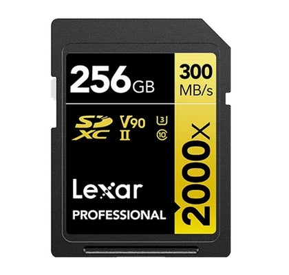 Lexar Professional 2000x 256GB SDHC™/SDXC™ UHS-II Card GOLD Series 256GB – C10, UHS-II (U3), V90, up to 300MB/s read, 260MB/s write