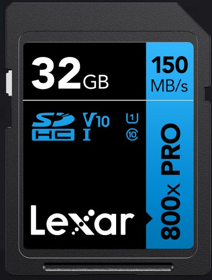 Lexar High-Performance 800x PRO 32GB SDHC™ SDXC™ UHS-I Card BLUE Series read speed up to 150MB/s shoot high-quality images and stunning 1080p Full-HD