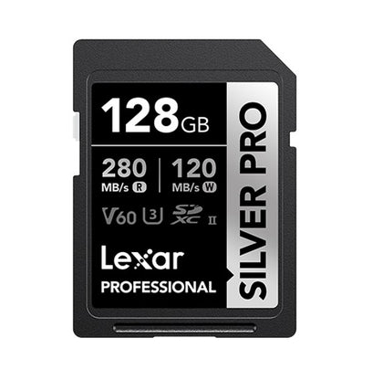 Lexar Professional SILVER PRO 128GB SDXC™ UHS-II Card 128GB—C10,  UHS-II(U3), V60,  Silver Pro, up to 280MB/s read, 120MB/s write