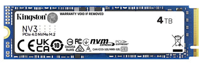 Kingston SNV3S NV3 4TB PCle 4.0x4 NVMe M.2 2280 SSD 6000/5000MB/s 3D HAND compaitible Notebook and SFF 5Y Limited