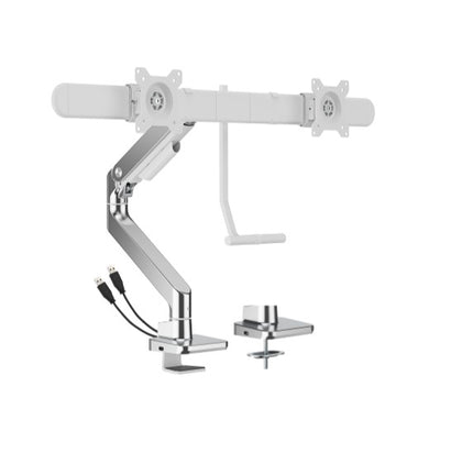 Brateck LDT81-C022UC-W NOTEWORTHY GAS SPRING DUAL MONITOR ARM WITH USB-A/USB-C PORTS Fit Most 17'-32' Monitor Fine Texture White(LS)