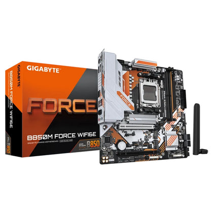 Gigabyte B850M FORCE  WIFI6E, AMD AM5, 2 x DDR5 up to 128 GB, 1 x HDMI, 2 x PCI Express x16, 3 x M.2, 5x USB 3.2, 6x USB 2.0, 5GbE LAN
