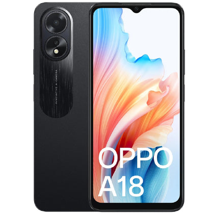 OPPO A18 4G 128GB - Black (CPH2591AU Black)*AU STOCK*, 6.56', HD+, 90Hz, 4GB/128GB, 8MP/5MP, Dual SIM, 5000mAh, 2 Years Warranty