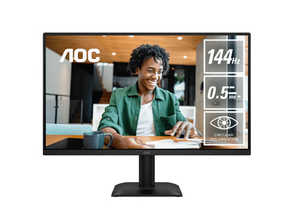 AOC 23.8' IPS, 1920×1080@144Hz, 4ms GtG, 300 cd/m², 1500:1, 178° VA, sRGB 112%, HDMI/DP, tilt -5°~23°, 16.7M colors, 16W