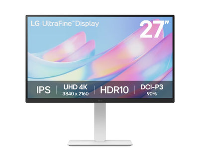 LG 27' UHD 4k 3840×2160 (16:9) IPS display HDR10 Height Adjustable, 3 side Borderless, LG Switch, Office and Professional White Monitor