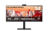 LG 34' UltraWide QHD Curved IPS Monitor with 3440x1440 resolution, sRGB 99%, HDR10, USB-C PD 90W, FHD webcam, mic, speakers & adjustable stand