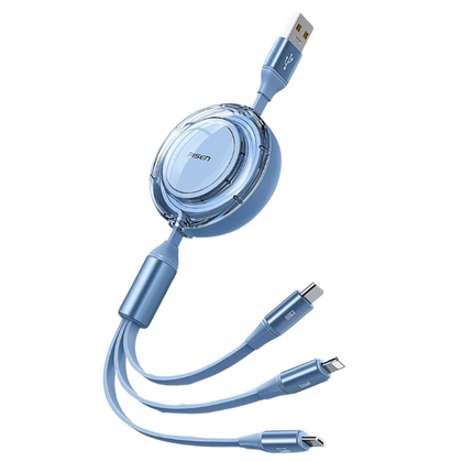 Pisen 3-in-1 USB-A to Lightning + USB-C + Micro-USB  Telescopic Data Cable (1.2M) - 6A, Rubberized shell, Faster Charging Speeds