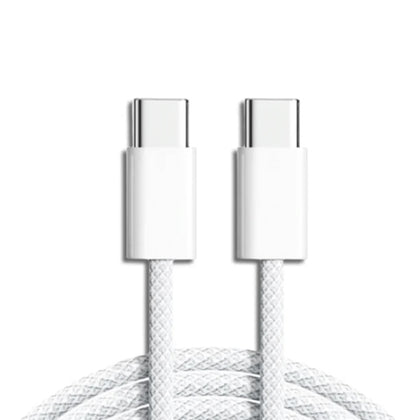 Pisen Braided USB-C to USB-C 60W PD Fast Charge Cable (1M) White - 20V/3A, Samsung Galaxy, Apple iPhone, iPad, MacBook, Google, OPPO, Nokia