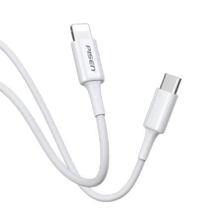 Pisen Lightning to USB-C PD Fast Charge Cable (1M) White - Support Safe Charge 3A, Stretch-Resistant, Reinforced, Durable, Apple iPhone/iPad/MacBook