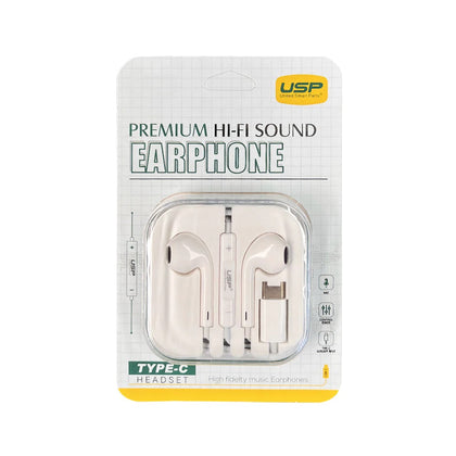 USP Earphones Type-C with Controller Compatible With All Samsung and iPhone 17/ 16/ 15 Series (Support Phone Calls), 5 Years Warranty