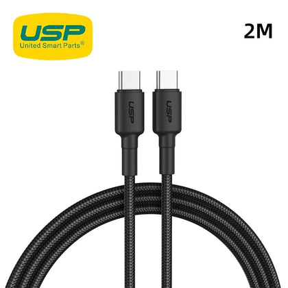 USP BoostUp Braided USB-C to USB-C Cable (2M) Black -3A/60W, Fast & Safe Charge,Strong & Durable,Samsung Galaxy,Apple iPhone,iPad,MacBook,Google,OPPO