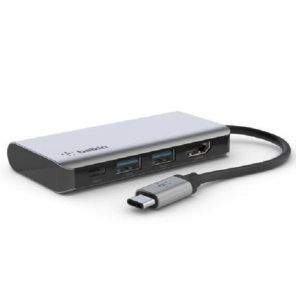 Belkin Connect USB-C 4-in-1 Multiport Adapter + USB-C Cable (13CM) - Space Grey(AVC006btSGY), 100W, 5 Gbps, 2xUSB-A, 1xUSB-C, 1xHDMI, 2 Years Warranty