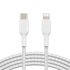 Belkin BoostCharge Braided Lightning to USB-C Cable (2m/6.6ft) - White (CAA004bt2MWH), 30W, 480Mbps, Apple iPhone / iPad / Macbook, 2YR